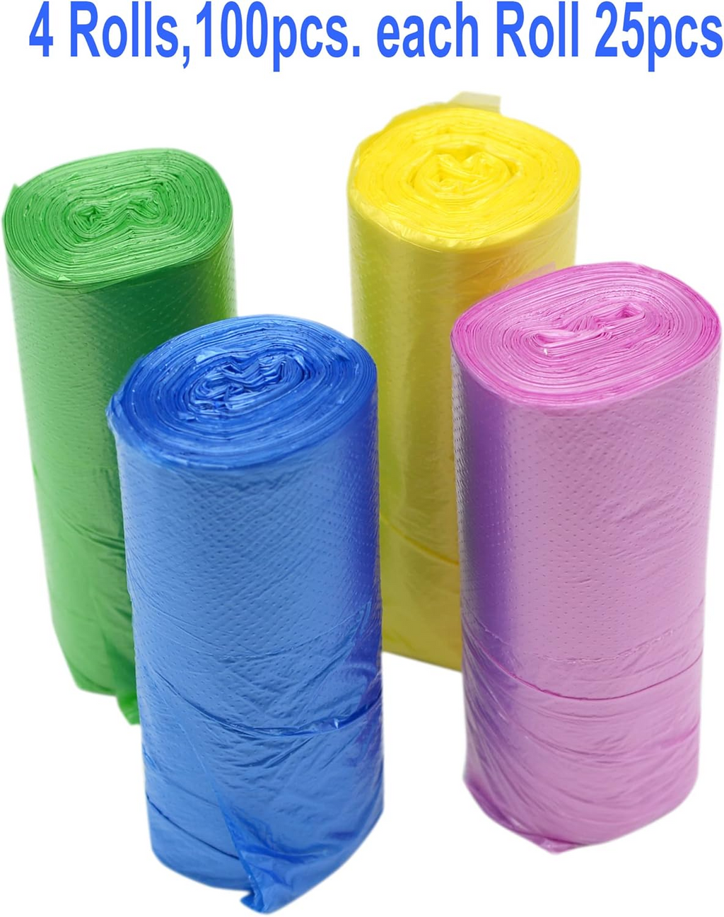 4 GALLON Bathroom Trash Bags, 4 Rolls/100 Counts Small HANDLES Garbage Bags for Office, Bathroom Wastebasket Waste Bin Colorful Portable Rubbish Bags (100)