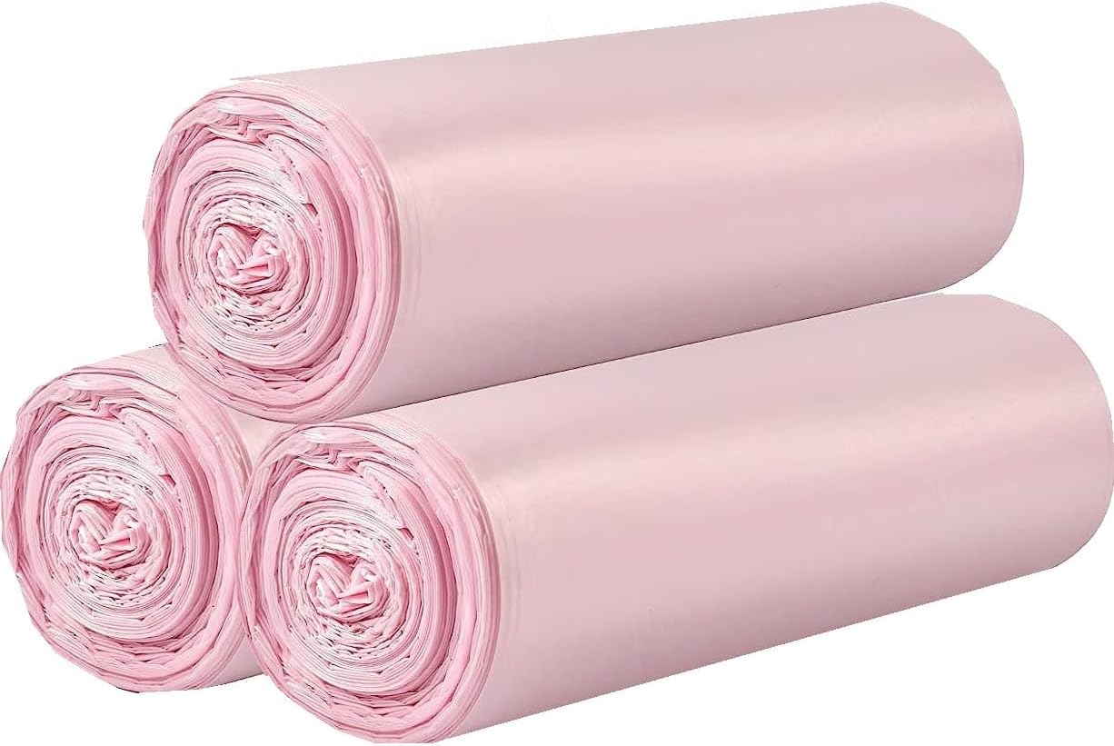 5 Rolls Small Trash Bags - 100 Counts Durable 4 Gallon Small Garbage Bags for home office kitchen Bathroom Bedroom Trash Can liners（Pink）