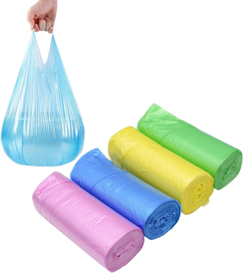 4 GALLON Bathroom Trash Bags, 4 Rolls/100 Counts Small HANDLES Garbage Bags for Office, Bathroom Wastebasket Waste Bin Colorful Portable Rubbish Bags (100)